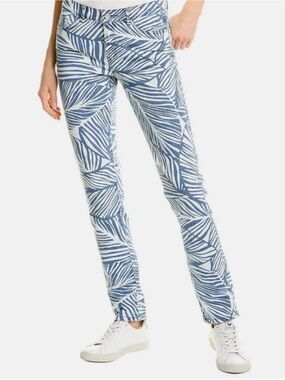 J. McLaughlin Jaycie Blue and Cream Tropical Print Denim Pants Size 8